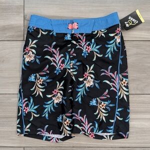 Art Class Floral Patterned Black and Blue Swim Trucks